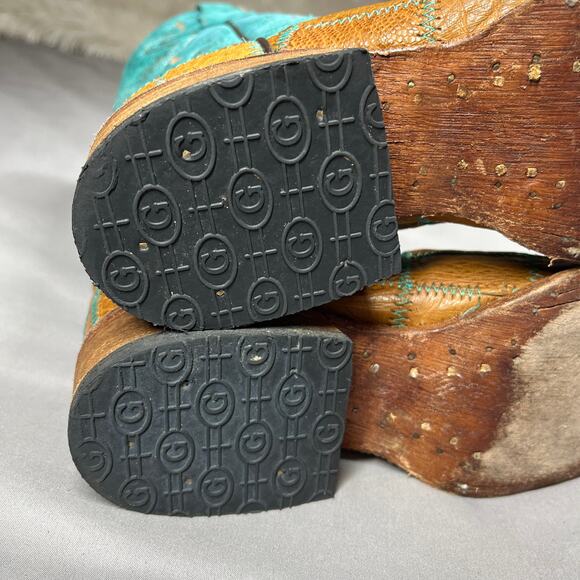Vtg Circle G Boots Womens Sz 8.5M Western Square Toe Turquoise & Brown Cowgirl - Picture 11 of 16
